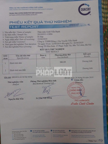 Kết quả kiểm nghiệm Thảo mộc giảm cân Tiến Hạnh có chứa chất cấm Sibutramine